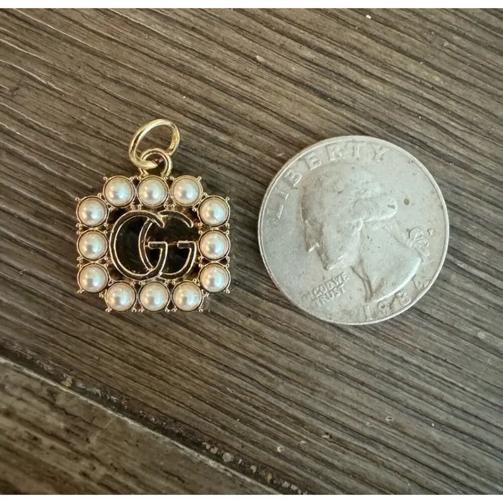 Gucci "GG" charm/zipper pull, gold tone, faux pearls, stamped Gucci_5